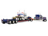 Kenworth W900L with 72 Aerocab Flat Top Sleeper Blue with White Stripes and Fontaine Magnitude Lowboy Trailer with Kenworth W900A Load White with Blue and Red Stripes America 250 1/64 Diecast Model DCP/First Gear 69-2311