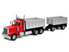 Peterbilt 379 Dump Truck Red with Gray Double Dump Trailer Transporter Series 1/32 Diecast Model Welly 39944-2GRD