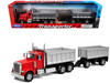 Peterbilt 379 Dump Truck Red with Gray Double Dump Trailer Transporter Series 1/32 Diecast Model Welly 39944-2GRD