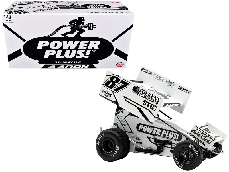 Winged Sprint Car #87 Aaron Reutzel Power Plus White 2026 1/18 Diecast Model Car ACME A1826009