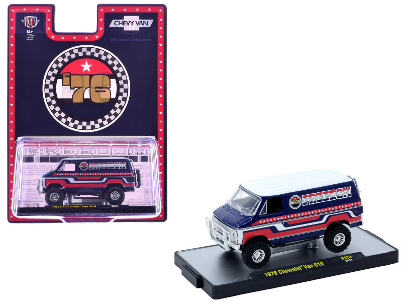 1976 Chevrolet G10 Van Freedom '76 Dark Blue with White Top and Red and White Graphics Limited Edition to 7766 pieces 1/64 Diecast Model Car M2 Machines 31500-HS78