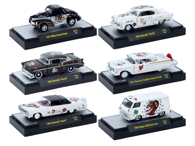 Auto-Thentics 6 piece Set Release S154 IN DISPLAY CASES Limited Edition 1/64 Diecast Model Cars M2 Machines 32500-S154