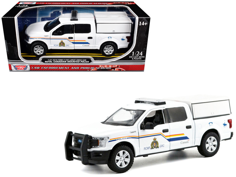 2019 Ford F-150 Lariat Crew Cab Pickup Truck with Camper Box Royal Canadian Mounted Police White Law Enforcement and Public Service Series 1/27 Diecast Model Car Motormax 76647