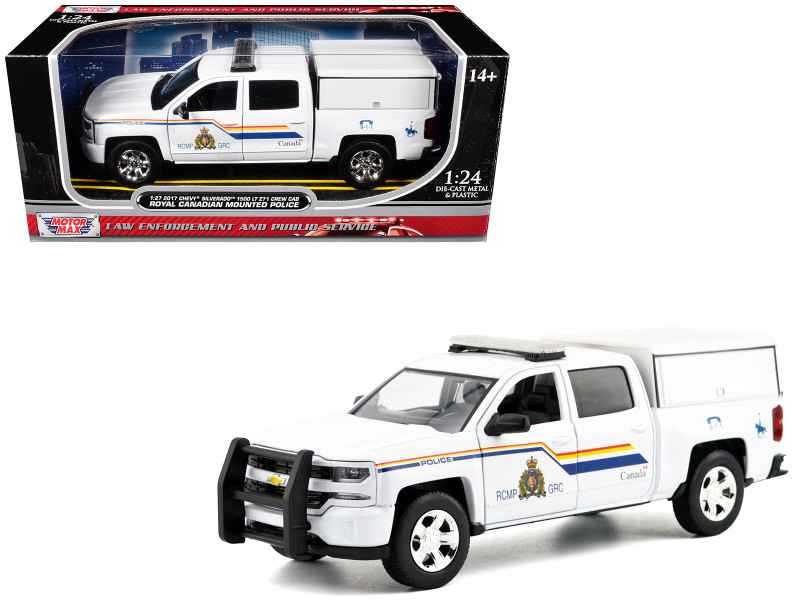 2017 Chevrolet Silverado 1500 LT Z71 Crew Cab Pickup Truck with Camper Box Royal Canadian Mounted Police White Law Enforcement and Public Service Series 1/27 Diecast Model Car Motormax 76648