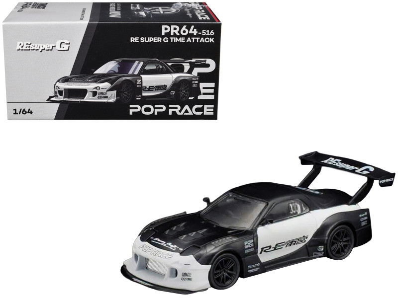 Mazda RX 7 RE Super G Time Attack RHD Right Hand Drive Black and White "The Model Car Show Malaysia 2026 1/64 Diecast Model Car Pop Race PR640516