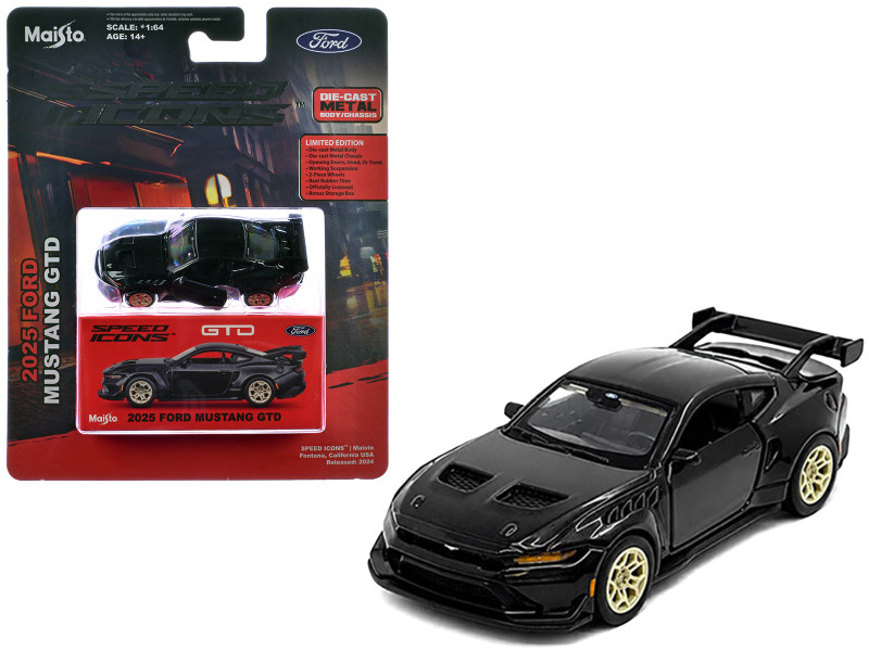 2025 Ford Mustang GTD Black Metallic Speed Icons Series 1/64 Diecast Model Car Maisto 15713BK