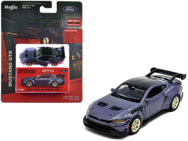 2025 Ford Mustang GTD Purple Metallic with Black Top Speed Icons Series 1/64 Diecast Model Car Maisto 15713PU