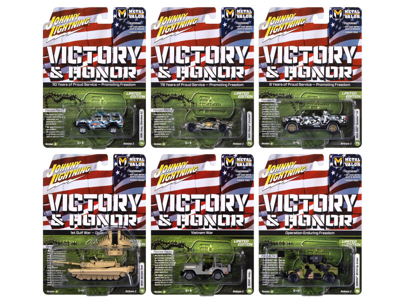Military Set A of 6 pieces 2025 Release 2 Limited Edition 1/64 Diecast Model Cars Johnny Lightning JLML013A