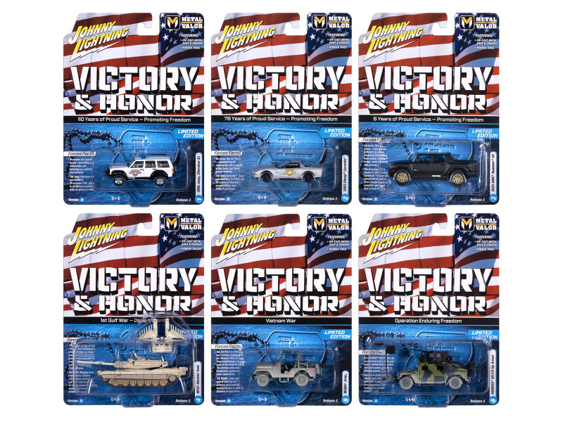 Military Set B of 6 pieces 2025 Release 2 Limited Edition 1/64 Diecast Model Cars Johnny Lightning JLML013B