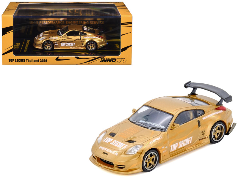 Nissan Top Secret Thailand 350Z RHD Right Hand Drive Gold Metallic with Graphics 1/64 Diecast Model Car Inno Models IN64-350ZTST-TSTOS