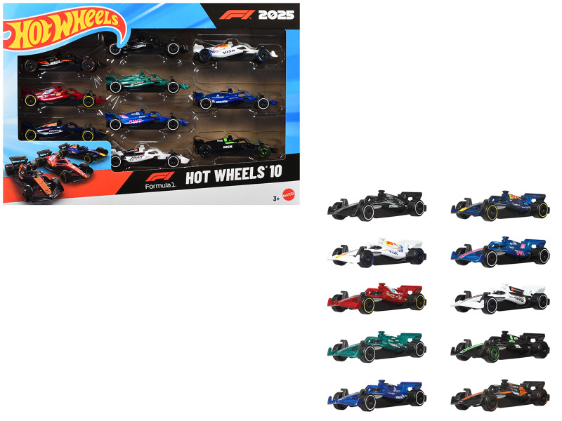 2025 Formula 1 World Championship 10 piece Set Diecast Model Cars Hot Wheels JMM24