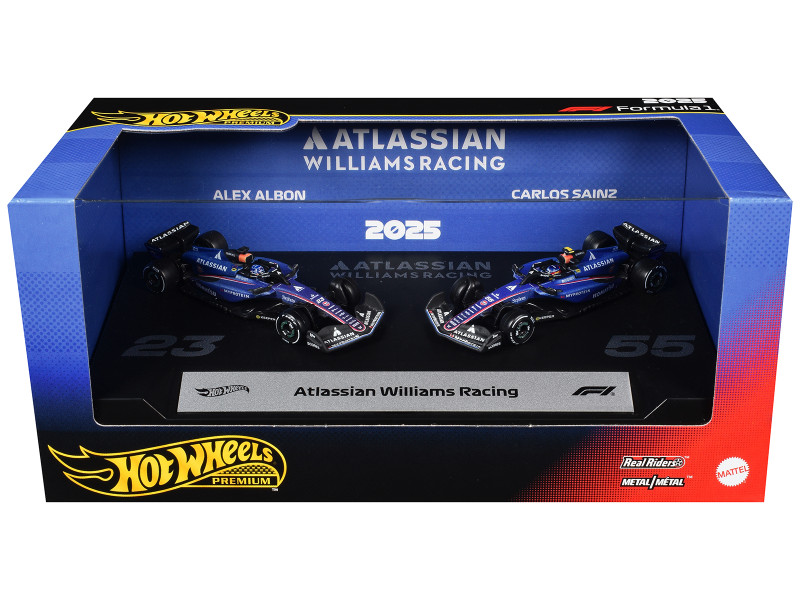 Atlassian Williams Racing Formula One F1 World Championship 2025 2 Piece Set Diecast Model Cars Hot Wheels JMM98