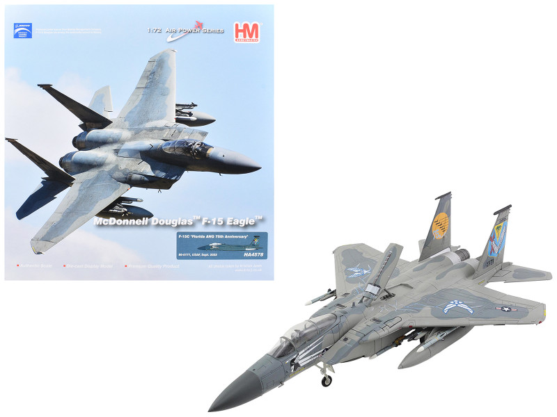 McDonnell Douglas F 15C Eagle Fighter Aircraft 86 0171 Florida ANG 75th Anniversary 2022 United States Air Force Air Power Series 1/72 Diecast Model Hobby Master HA4578