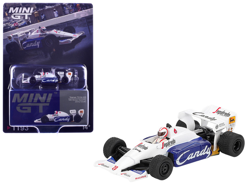 Toleman TG184 #20 Johnny Cecotto Formula One F1 Monaco GP 1984 with Driver Figure Limited Edition 1/64 Diecast Model Car Mini GT MGT01193