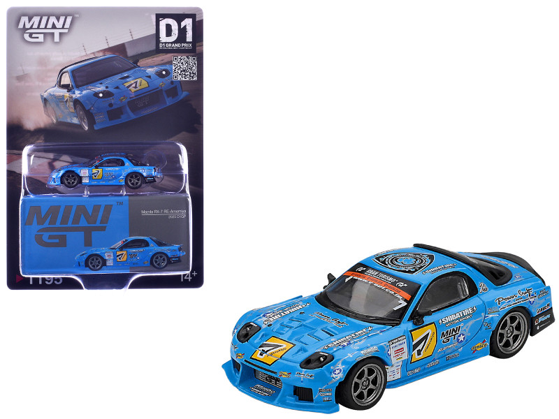 Mazda RX-7 RE-Amemiya RHD Right Hand Drive Blue with Graphics D1GP 2025 Limited Edition 1/64 Diecast Model Car Mini GT MGT01195