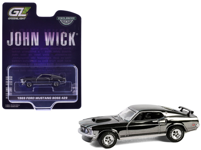 1969 Ford Mustang Boss 429 Silver Chrome Edition with Black Stripes John Wick 2014 Movie Hobby Exclusive Series 1/64 Diecast Model Car Greenlight 30557