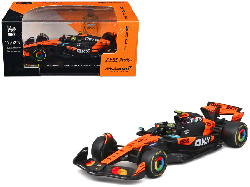 McLaren MCL39 #4 Lando Norris Winner Formula One F1 Australian GP 2025 with Display Case Race Series 1/43 Diecast Model Car Bburago 38249LN