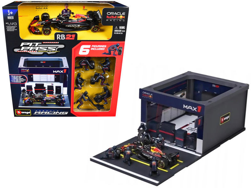 Red Bull Racing Pit Pass Diorama Set with RB21 #1 Max Verstappen Formula One F1 World Championship 2025 Formula Racing Series 1/43 Diecast Model Bburago 38459MV