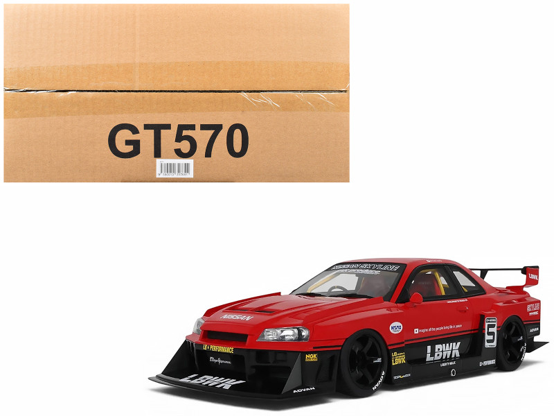 2020 Nissan Skyline GT-R (R34) LB-Super Silhouette RHD (Right Hand Drive) #5 Red and Black 1/18 Model Car GT Spirit GT570