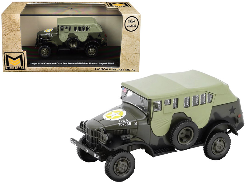 Dodge WC-6 Command Car with Canvas Top Olive Drab 2nd Armored Division France 1944 United States Army 1/43 Diecast Model Militaria Die Cast 24219-44