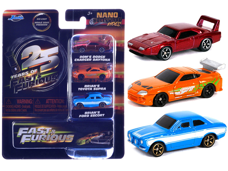 Fast & Furious 25th Anniversary 3 piece Set #2 Nano Hollywood Rides Diecast Model Cars Jada 31124-25TH