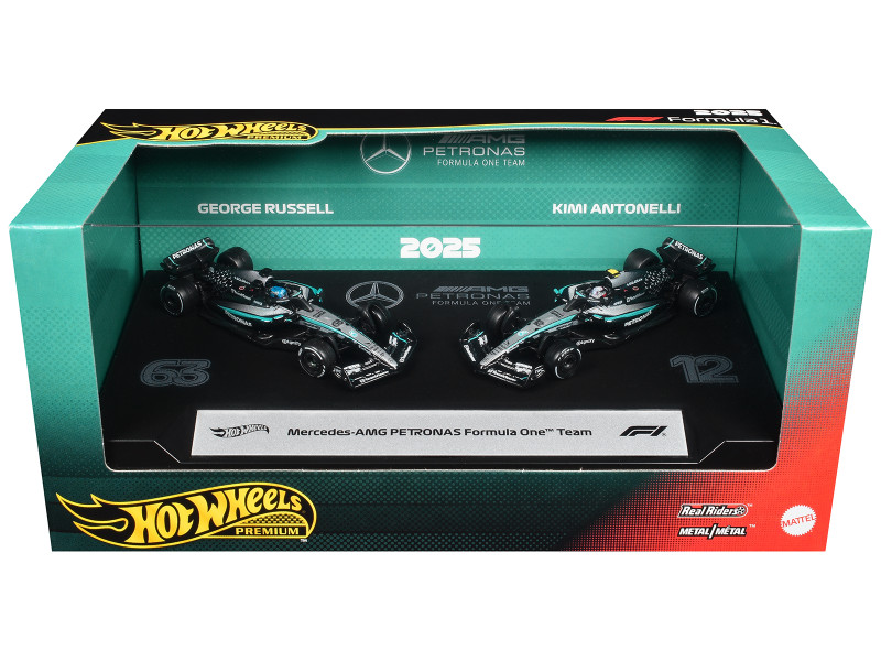 Mercedes-AMG Petronas Formula One Team Formula One F1 World Championship 2025 2 Piece Set Diecast Model Cars Hot Wheels JMM93