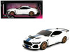 Ford Mustang Shelby Super Snake White Metallic with Blue Stripes and Gold Wheels Pink Slips Series 1/18 Diecast Model Car Jada 36470