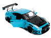 Nissan GT-R R35 Liberty Walk Body Kit 2.0 RHD Right Hand Drive Blue with Black Hood Pink Slips Series 1/18 Diecast Model Car Jada 37069