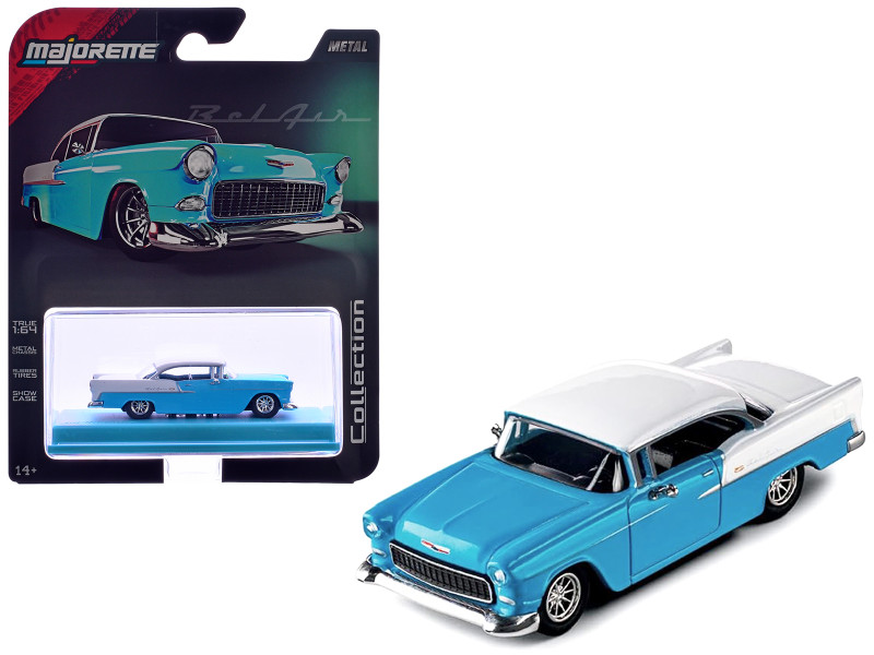 1955 Chevrolet Bel Air Blue and White Collection Series 1/64 Diecast Model Car Majorette MJ8505001001