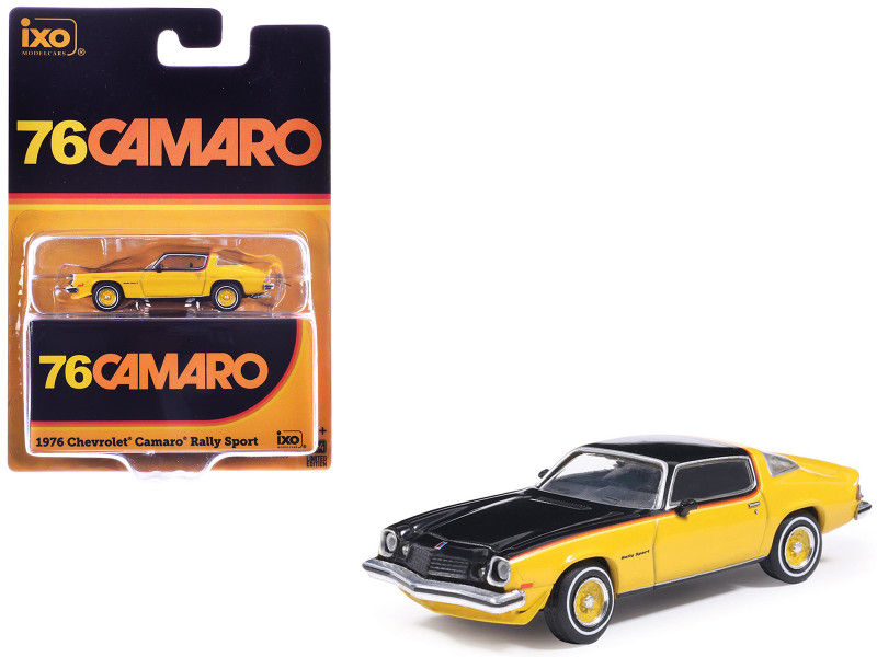 1976 Chevrolet Camaro Rally Sport Black and Yellow with Red Stripes 1/64 Diecast Model Car IXO Models IA64011