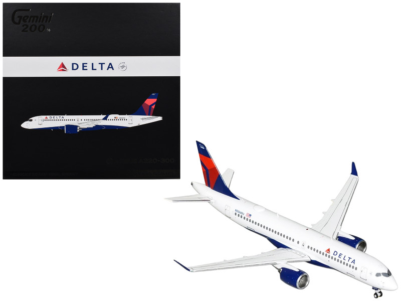 Airbus A220-300 Commercial Aircraft Delta Air Lines N306DU White with Red and Blue Tail Gemini 200 Series 1/200 Diecast Model Airplane GeminiJets G2DAL1421
