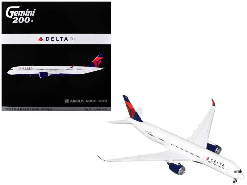 Airbus A350-900 Commercial Aircraft Delta Air Lines N504DN) White with Red and Blue Tail Gemini 200 Series 1/200 Diecast Model Airplane GeminiJets G2DAL1496