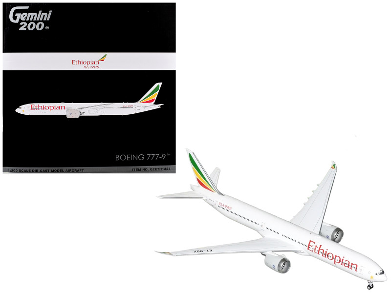 Boeing 777-9 Commercial Aircraft Ethiopian AirlinesET-BBX White with Tail Stripes Gemini 200 Series 1/200 Diecast Model Airplane GeminiJets G2ETH1324