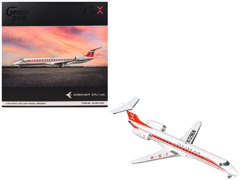 Embraer ERJ-145 Commercial Aircraft JSX N960JX White with Red Stripes Gemini 200 Series 1/200 Diecast Model Airplane GeminiJets G2JSX1505