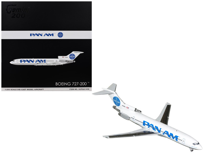 Boeing 727-200 Commercial Aircraft Pan American World Airways - Clipper Goodwill N368PA White with Blue Tail Graphics Gemini 200 Series 1/200 Diecast Model Airplane GeminiJets G2PAA1408