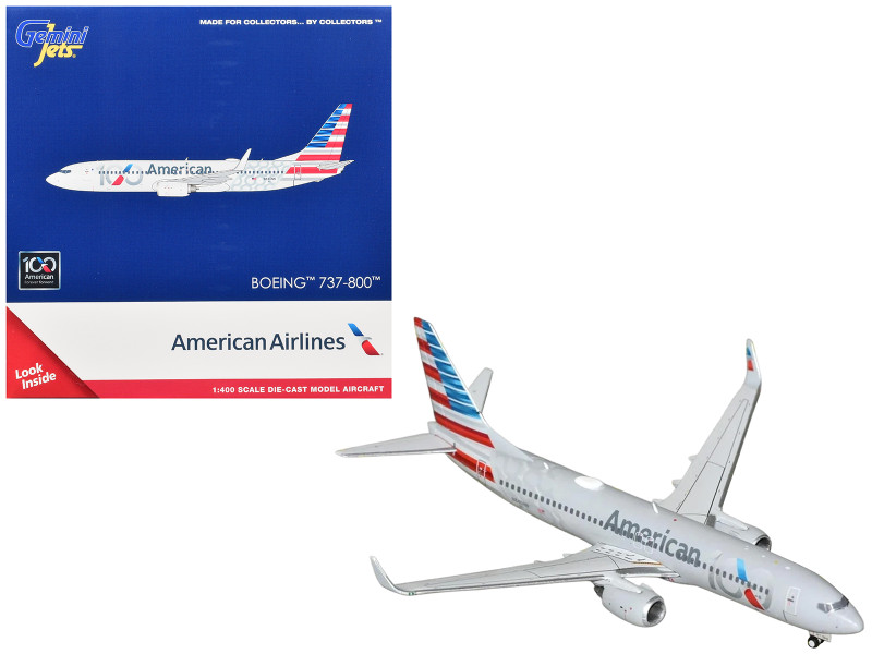 Boeing 737-800 Commercial Aircraft American Airlines 100th Anniversary 2026 N840NN Gray with Tail Stripes 1/400 Diecast Model Airplane GeminiJets GJAAL2417