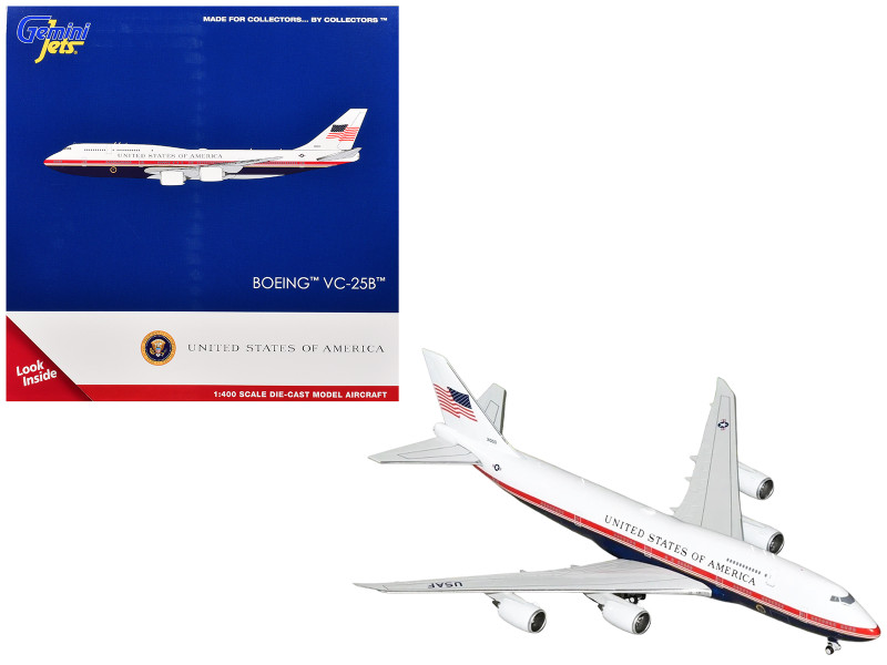 Boeing VC-25B Transport Aircraft Air Force One - United States of America 31000 White and Blue with Red Stripes 1/400 Diecast Model Airplane GeminiJets GJAFO2401