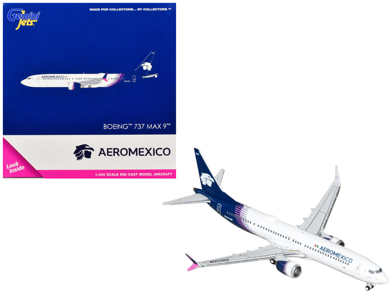 Boeing 737 MAX 9 Commercial Aircraft Aeromexico N804AM White with Blue Tail 1/400 Diecast Model Airplane GeminiJets GJAMX2416