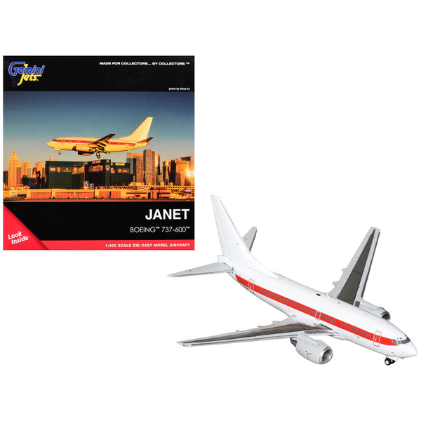 Boeing 737-600 Transport Aircraft EG&G - Janet Airlines N319BD White with Red Stripes 1/400 Diecast Model Airplane GeminiJets GJEGG2419