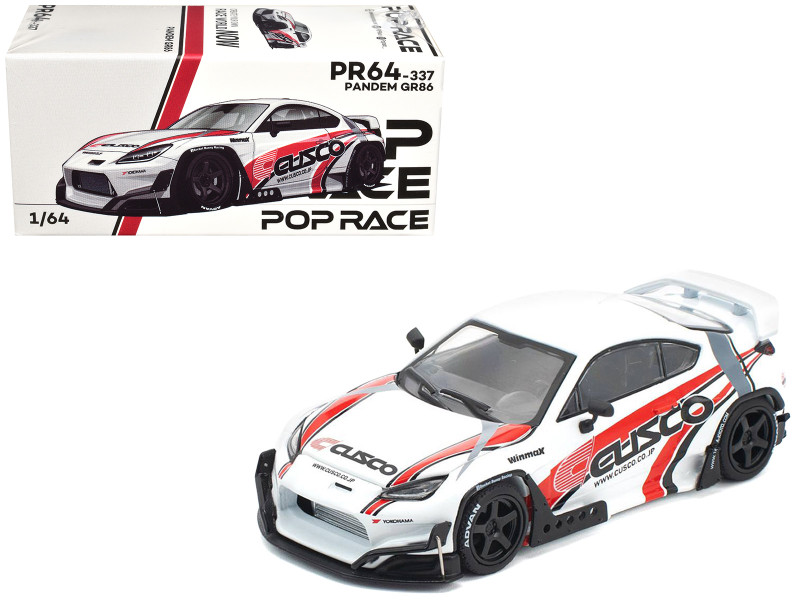 Toyota Pandem GR86 Cusco White with Racing Graphics 1/64 Diecast Model Car Pop Race PR640337