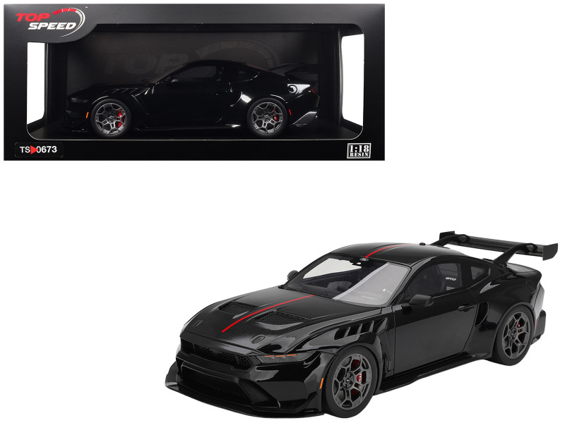 Ford Mustang GTD Shadow Black with Red Stripe 1/18 Model Car Top Speed TS0673