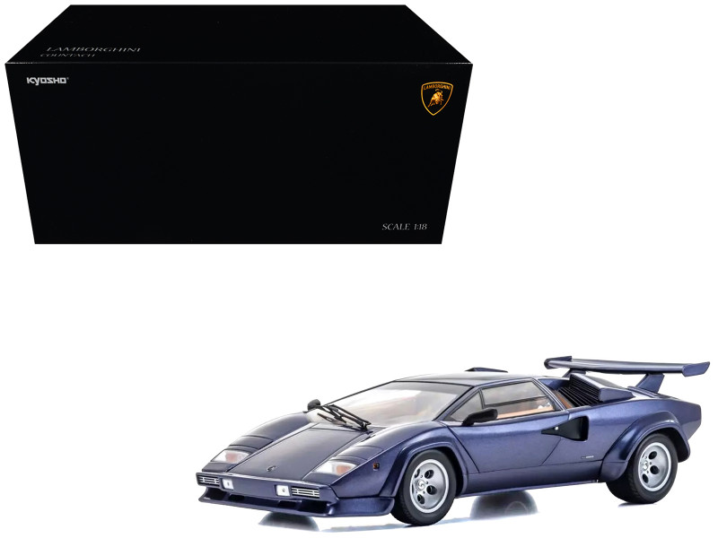 Lamborghini Countach LP 5000 Quattrovalvole Dark Blue Metallic 1/18 Diecast Model Car Kyosho KS08320DBL