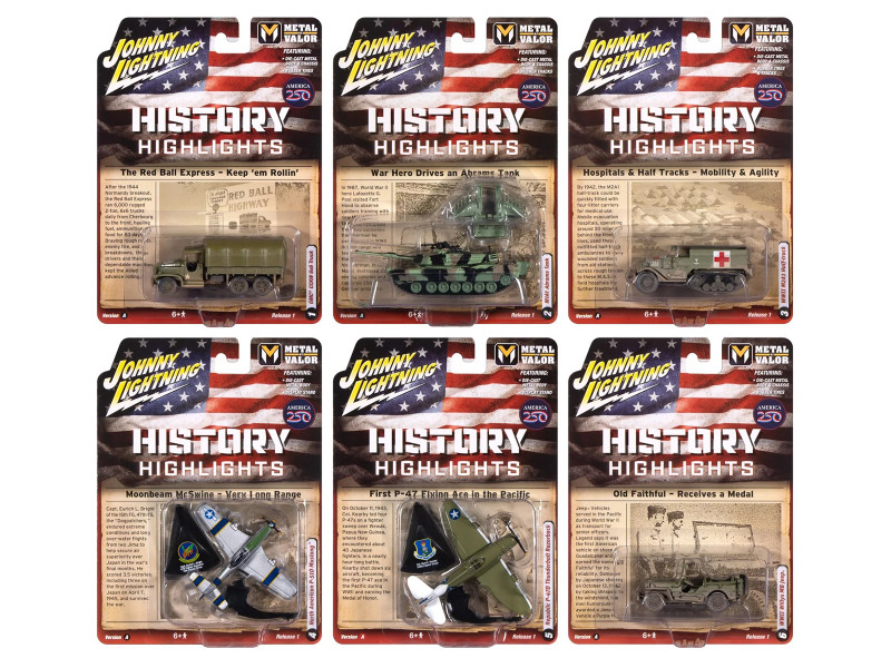Military Set A of 6 pieces 2026 Release 1 Limited Edition 1/64 Diecast Model Cars Johnny Lightning JLML014A