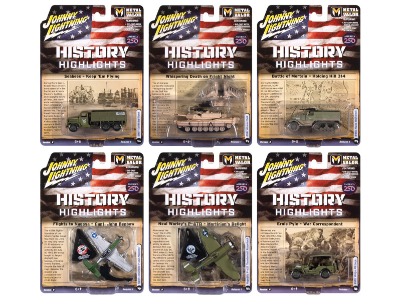 Military Set B of 6 pieces 2026 Release 1 Limited Edition 1/64 Diecast Model Cars Johnny Lightning JLML014B