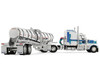 Kenworth W900L with 60 Aerodyne Sleeper and Polar Deep Drop Trailer White with Blue and Green Stripes 1/64 Diecast Model DCP/First Gear 60-2353