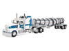 Kenworth W900L with 60 Aerodyne Sleeper and Polar Deep Drop Trailer White with Blue and Green Stripes 1/64 Diecast Model DCP/First Gear 60-2353