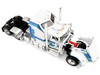 Kenworth W900L with 60 Aerodyne Sleeper and Polar Deep Drop Trailer White with Blue and Green Stripes 1/64 Diecast Model DCP/First Gear 60-2353