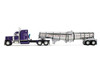 Peterbilt 379 with 63 Mid-Roof Sleeper and Polar Deep Drop Trailer Wild Orchid Purple with Black Stripes 1/64 Diecast Model DCP/First Gear 60-2354