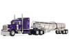 Peterbilt 379 with 63 Mid-Roof Sleeper and Polar Deep Drop Trailer Wild Orchid Purple with Black Stripes 1/64 Diecast Model DCP/First Gear 60-2354