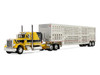 Peterbilt 359 with 63 Flat Top Sleeper & Wilson Silverstar Livestock Trailer Red's Favorites - Hank Cosper Yellow with Black Stripes 1/64 Diecast Model DCP/First Gear 69-2265